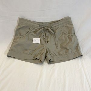 Daryl K - Tan shorts with button flap and tie waist.  Size 4.  100% cotton